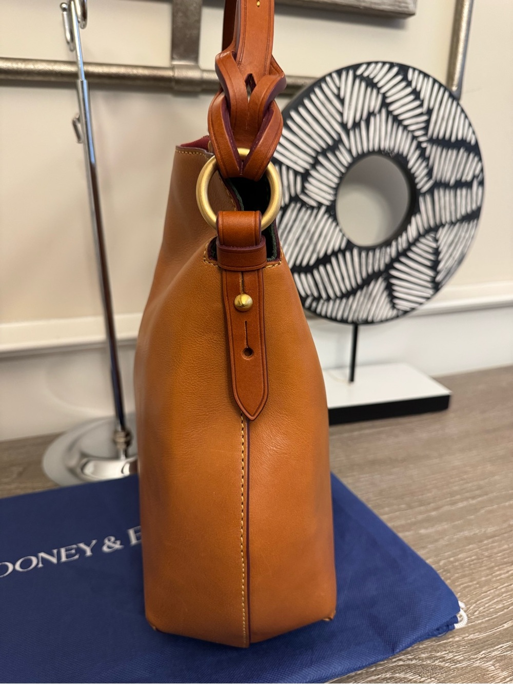 Dooney & Bourke Tan Leather Hobo Shoulder Bag with Tassel - Picture 9 of 15